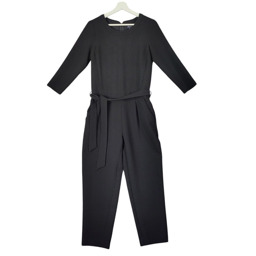 Madewell Women Sloan Minimalist Modest Professional Crepe Jumpsuit 0 Black Belt